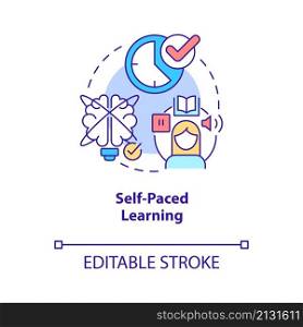 Self paced learning concept icon. Own time and schedule. Electronic learning abstract idea thin line illustration. Isolated outline drawing. Editable stroke. Roboto-Medium, Myriad Pro-Bold fonts used. Self paced learning concept icon