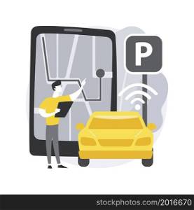Self-parking car system abstract concept vector illustration. Automated parking car system, self-parking vehicle, smart driverless technology, autonomous driving valet abstract metaphor.. Self-parking car system abstract concept vector illustration.