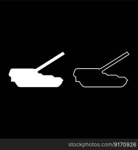 Self-propelled howitzer artillery system set icon white color vector illustration image simple solid fill outline contour line thin flat style. Self-propelled howitzer artillery system set icon white color vector illustration image solid fill outline contour line thin flat style