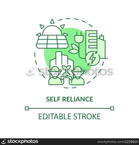Self reliance green concept icon. Green technology. Sustainable city design abstract idea thin line illustration. Isolated outline drawing. Editable stroke. Arial, Myriad Pro-Bold fonts used. Self reliance green concept icon