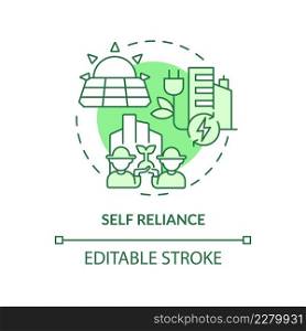 Self reliance green concept icon. Green technology. Sustainable city design abstract idea thin line illustration. Isolated outline drawing. Editable stroke. Arial, Myriad Pro-Bold fonts used. Self reliance green concept icon