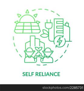 Self reliance green gradient concept icon. Eco friendly technology. Urban planning. Sustainable city design abstract idea thin line illustration. Isolated outline drawing. Myriad Pro-Bold font used. Self reliance green gradient concept icon