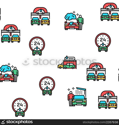 Self Service Car Wash Vector Seamless Pattern Thin Line Illustration. Self Service Car Wash Vector Seamless Pattern