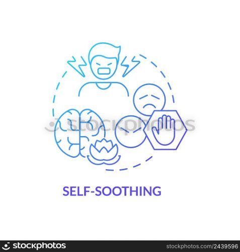 Self soothing blue gradient concept icon. Changing mood and condition. PTSD coping strategy abstract idea thin line illustration. Isolated outline drawing. Myriad Pro-Bold font used. Self soothing blue gradient concept icon