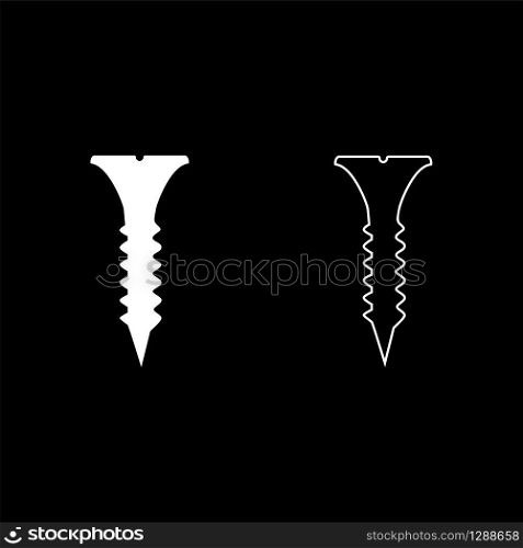 Self tapping screw short long icon outline set white color vector illustration flat style simple image. Self tapping screw short long icon outline set white color vector illustration flat style image