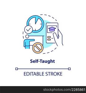 Self taught education concept icon. Lifelong learning characteristics abstract idea thin line illustration. Isolated outline drawing. Editable stroke. Arial, Myriad Pro-Bold fonts used. Self taught education concept icon