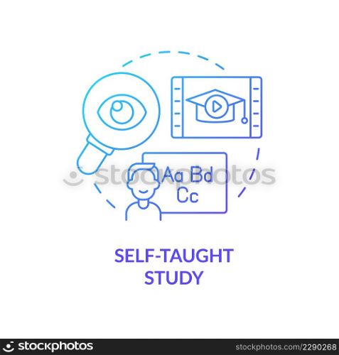Self taught study blue gradient concept icon. Self initiative education. Lifelong learning examples abstract idea thin line illustration. Isolated outline drawing. Myriad Pro-Bold fonts used. Self taught study blue gradient concept icon