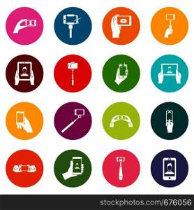 Selfie icons many colors set isolated on white for digital marketing. Selfie icons many colors set