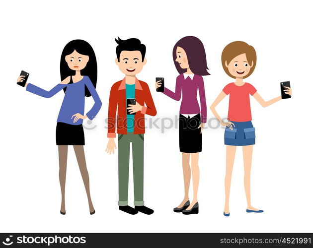 Selfie people set on the white background. Vector