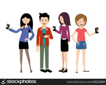 Selfie people set on the white background. Vector