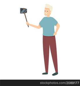 Selfie stick grandpa icon cartoon vector. Travel senior man. Happy people. Selfie stick grandpa icon cartoon vector. Travel senior man