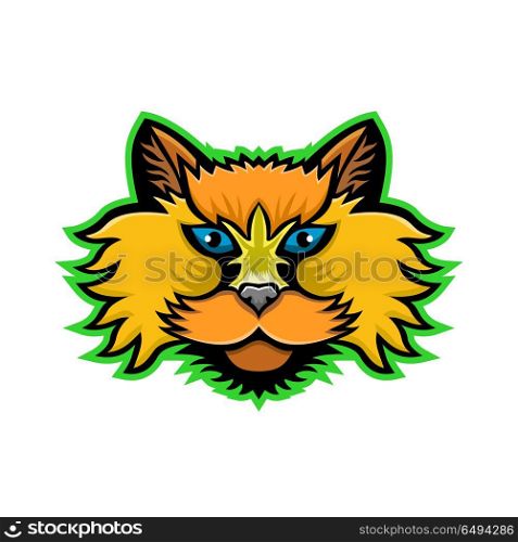 Selkirk Rex Cat Mascot. Sports mascot icon illustration of head of a Selkirk Rex, breed of domestic cat with highly curled hair viewed from front on isolated background in retro style.. Selkirk Rex Cat Mascot