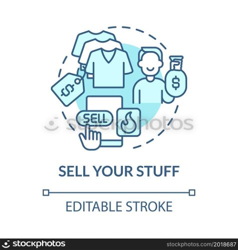 Sell your stuff blue concept icon. Making money online method abstract idea thin line illustration. Selling used items. Online marketplace. Vector isolated outline color drawing. Editable stroke. Sell your stuff blue concept icon