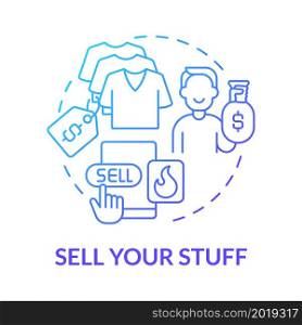 Sell your stuff blue gradient concept icon. Making money online method abstract idea thin line illustration. Second-hand clothing auction. Ecommerce platform. Vector isolated outline color drawing. Sell your stuff blue gradient concept icon