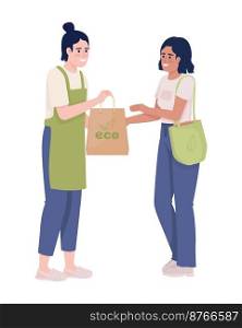 Seller and customer semi flat color vector characters. Editable figures. Full body people on white. Simple cartoon style illustrations for web graphic design and animation. Nerko One Regular font used. Seller and customer semi flat color vector characters