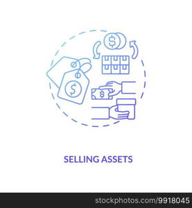 Selling assets concept icon. AM component idea thin line illustration. Business selling. Transaction form. Tangible and intangible stock. Vector isolated outline RGB color drawing. Editable stroke. Selling assets concept icon