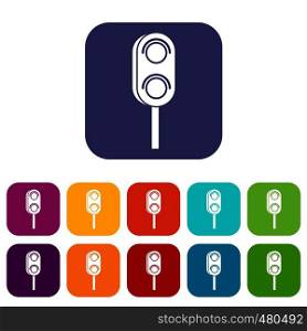 Semaphore trafficlight icons set vector illustration in flat style in colors red, blue, green, and other. Semaphore trafficlight icons set