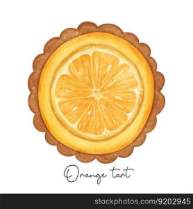 semi realistic homemade orange favour tart sweet watercolour illustration vector banner isolated on white background.