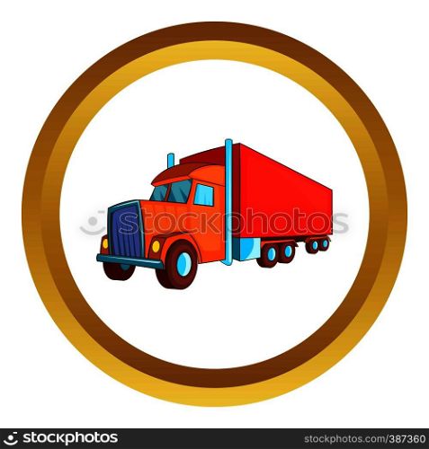 Semi trailer truck vector icon in golden circle, cartoon style isolated on white background. Semi trailer truck vector icon