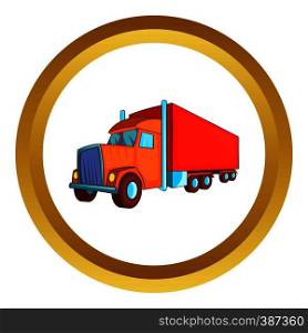Semi trailer truck vector icon in golden circle, cartoon style isolated on white background. Semi trailer truck vector icon