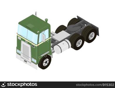 Semi-trailer truck. Vintage tractor unit on a white background. Isometric view. Flat vector.