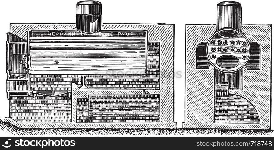 Semi tubular combination boiler, vintage engraved illustration. Industrial encyclopedia E.-O. Lami - 1875.