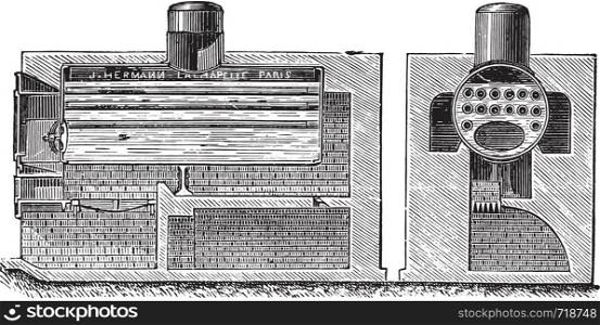 Semi tubular combination boiler, vintage engraved illustration. Industrial encyclopedia E.-O. Lami - 1875.