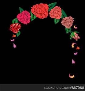 Semicircular a frame of roses horizontally below. Semicircular frame of roses