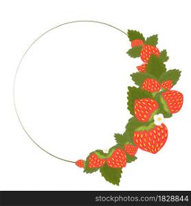 Semicircular frame with strawberries, foliage, flowers and place for text. Border with summer berries for the menu. Vector template with bunch of fruits, leaves and copy space for cards.. Semicircular frame with strawberries, foliage, flowers and place for text. Border with summer berries for the menu. Vector template with bunch of fruits, leaves