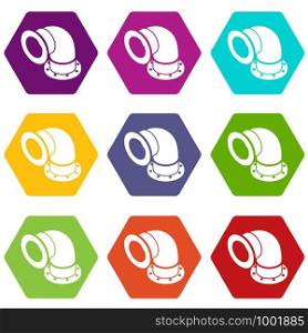 Semicircular pipe icons 9 set coloful isolated on white for web. Semicircular pipe icons set 9 vector