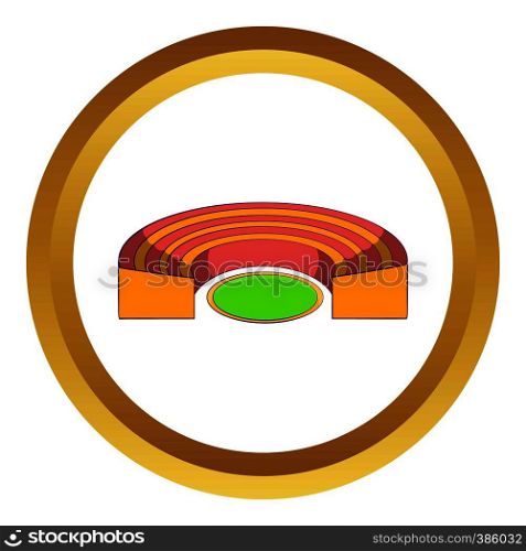 Semicircular stadium vector icon in golden circle, cartoon style isolated on white background. Semicircular stadium vector icon