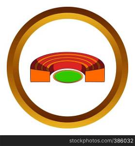 Semicircular stadium vector icon in golden circle, cartoon style isolated on white background. Semicircular stadium vector icon