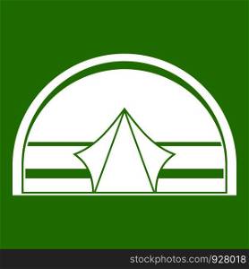 Semicircular tent icon white isolated on green background. Vector illustration. Semicircular tent icon green