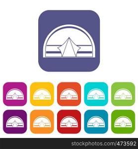 Semicircular tent icons set vector illustration in flat style In colors red, blue, green and other. Semicircular tent icons set flat