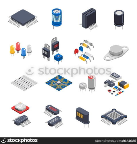Semiconductor components icon set vector image