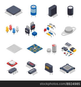 Semiconductor components icon set vector image