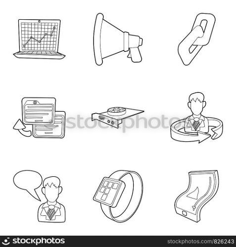 Seminar icons set. Outline set of 9 seminar vector icons for web isolated on white background. Seminar icons set, outline style