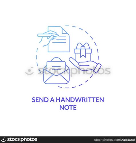 Send handwritten note blue gradient concept icon. Write letter. Customer service tips abstract idea thin line illustration. Isolated outline drawing. Roboto-Medium, Myriad Pro-Bold fonts used. Send handwritten note blue gradient concept icon