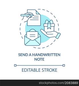 Send handwritten note turquoise concept icon. Customer service tips abstract idea thin line illustration. Isolated outline drawing. Editable stroke. Roboto-Medium, Myriad Pro-Bold fonts used. Send handwritten note turquoise concept icon