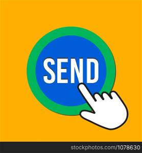 Send icon. Communicate, transfer concept. Hand Mouse Cursor Clicks the Button. Pointer Push Press