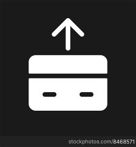 Send money dark mode glyph ui icon. Outgoing payment. Credit card. User interface design. White silhouette symbol on black space. Solid pictogram for web, mobile. Vector isolated illustration. Send money dark mode glyph ui icon