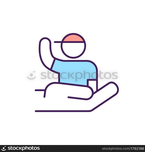 Sending and hosting volunteer RGB color icon. Humanitarian aid organisations and people supporting programs. International solidarity service. Isolated vector illustration. Simple filled line drawing. Sending and hosting volunteer RGB color icon.