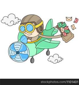 sending mail by airplane. cartoon illustration sticker emoticon