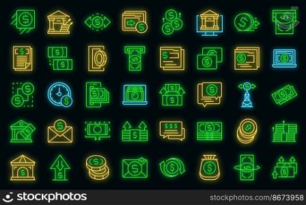 Sending money icons set outline vector. Wallet credit. Digital finance vector neon. Sending money icons set outline vector. Wallet credit vector neon