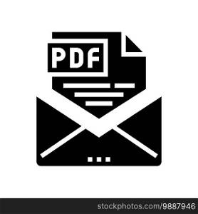 sending pdf file glyph icon vector. sending pdf file sign. isolated contour symbol black illustration. sending pdf file glyph icon vector illustration