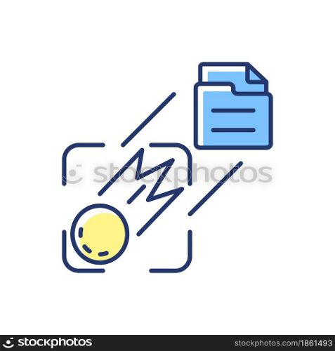 Sending pictures of space blue RGB color icon. Capturing celestial body. Interplanetary research mission. Thin line customizable illustration. Isolated vector illustration. Simple filled line drawing. Sending pictures of space blue RGB color icon