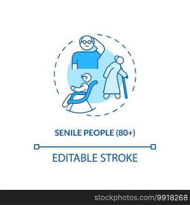 Senile people concept icon. Covid vaccination priority list. Medical help for eldery people. Clinic staff idea thin line illustration. Vector isolated outline RGB color drawing. Editable stroke. Senile people concept icon