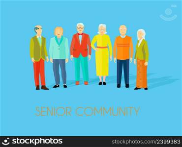 Senior community center older people meeting place to enjoy social activities together flat blue background poster vector illustration. Senior Community People Group Flat Poster