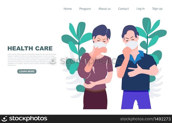 Senior couple get sick landing page. Health care and medical flat character vector illustration