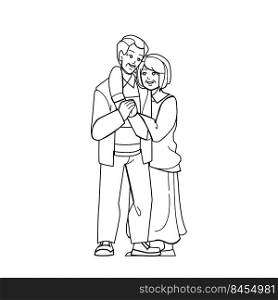 senior couple vector. happy old man woman, love together, healthy adult portrait senior couple character. people black line pencil drawing vector illustration. senior couple vector